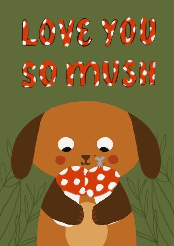 Cute Love Card for her - cute animal love card for dog lover - Valentines day created by Yolidoo