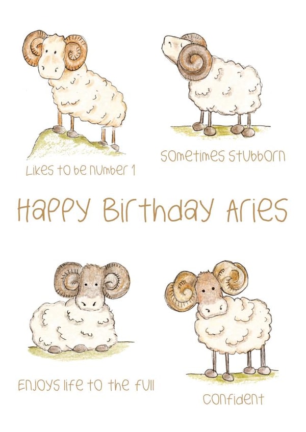 Funny Horoscope Birthday Card for Aries - Cute Rams - Zodiac personality traits created by Doodle Keg