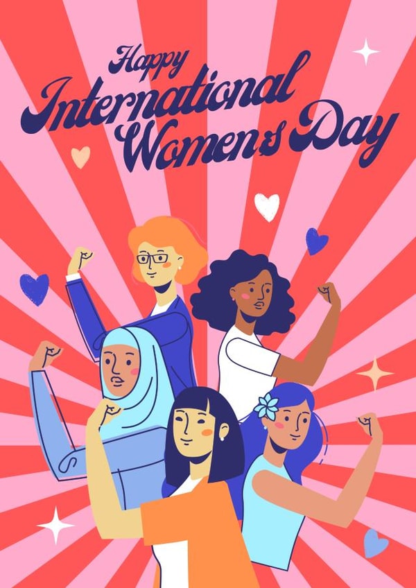 Happy International Women's Day celebration card - Strong women - Feminism created by Nina Bombina