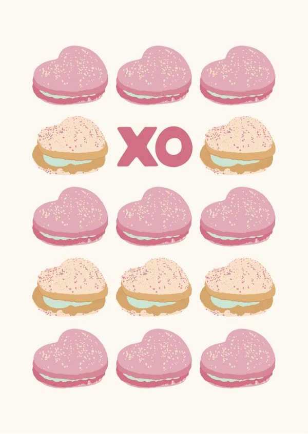 Cute Valentine's Card For Significant Other - XO - I Heart You - Macaron Hearts created by Art Joyeux
