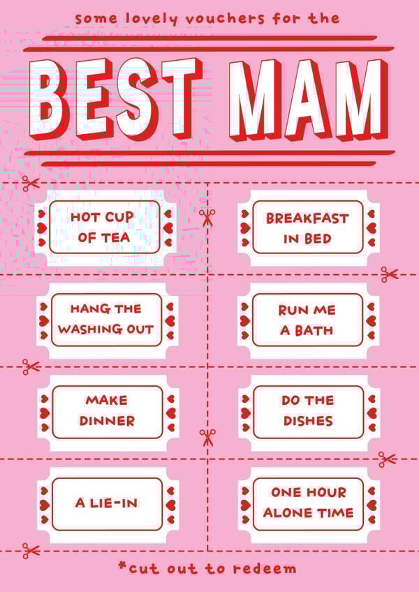 Best Mam Voucher Card - Mothers Day - Birthday - Cute Thoughtful Card - Lie in created by Hardy-Har!