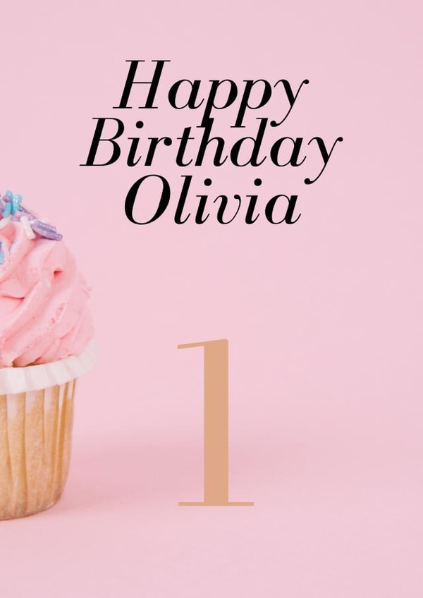 Cute, pink personalised birthday card for 1 year old girl called Olivia created by Absolute Shants