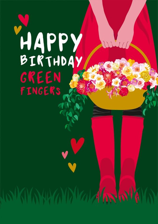 Cute Birthday Card - Green Fingers - Gardening created by Diva Doodle Designs