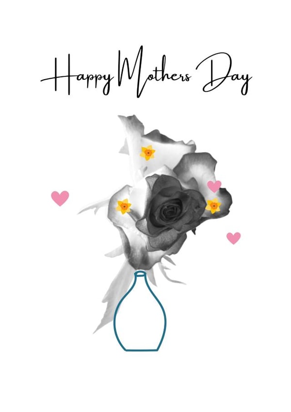 A Mothers day card with pink hearts & little daffodills that signify March & mom created by Brummy Artist