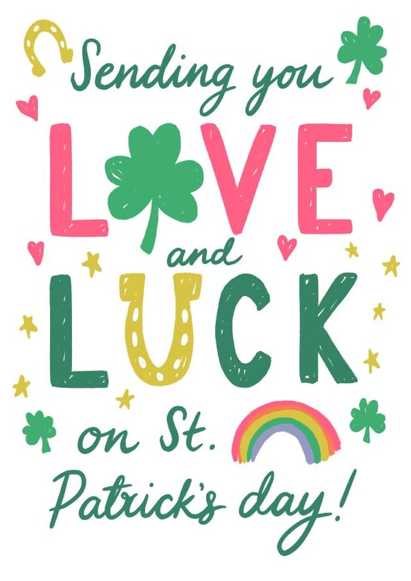 Cute St. Patrick's day card - Love and Luck on St. Paddy's day - Irish card created by Jessie Maeve Studio