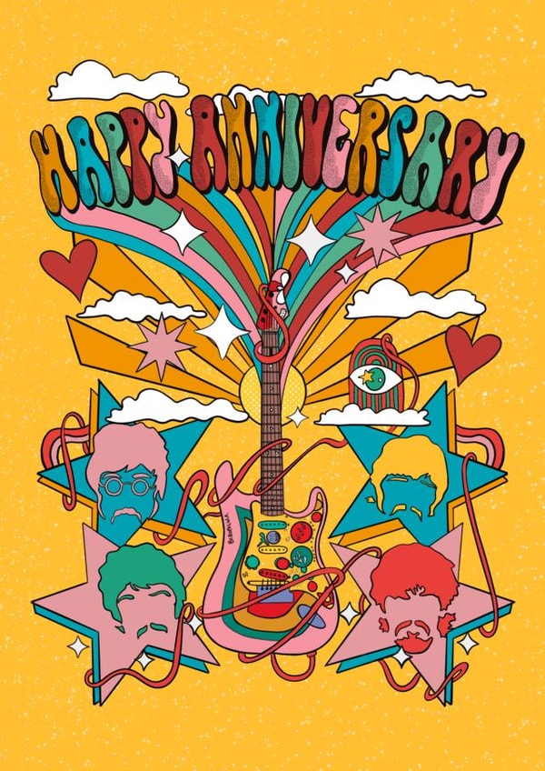 The Beatles Happy Anniversary guitar created by Rachel’s Doodles