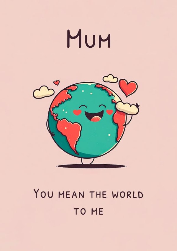 Mum - You mean the world to me. Cute & loving birthday or mothers day card. created by Nova & Sky