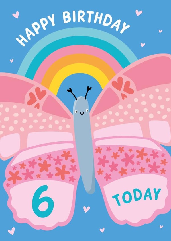Girls 6th Birthday Card - Rainbow - Butterfly created by Macie Dot Doodles