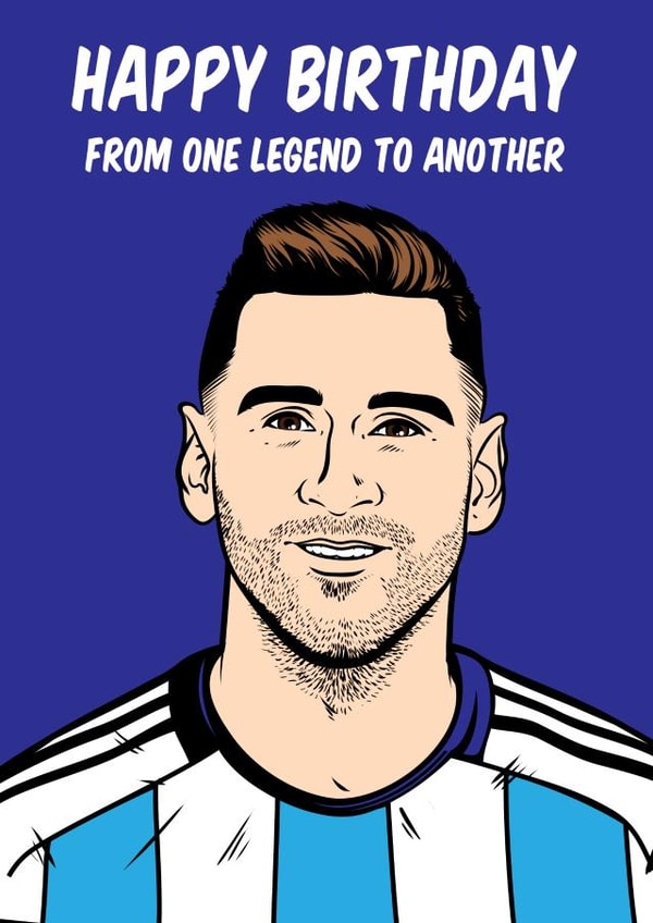Lionel Messi football greeting card to be sent to a legend in your life. created by Graham Sanders