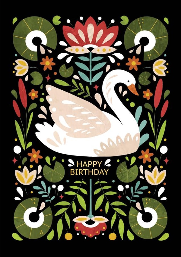 Pretty Birthday Card - Swan - Folk Style created by Nastya Rizaeva