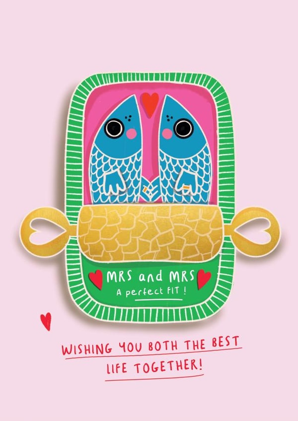 Cute Wedding Card - Mrs & Mrs - Sardines created by NICHOLA COWDERY ILLUSTRATIONS