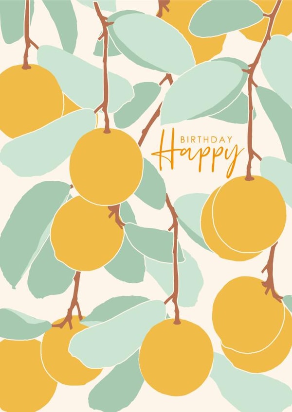 Pretty Happy Birthday Card For Nature Lover - Orange Tree - Outdoorsy created by Art Joyeux