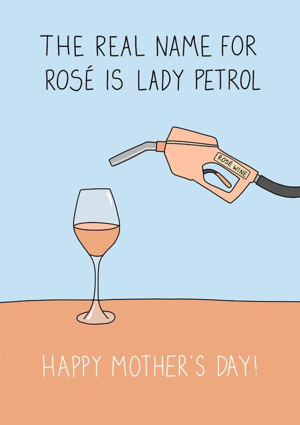 Alcoholic Mothers Day Card - Rosé wine - Lady Petrol created by Becky Wood