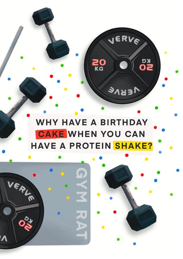 Funny Birthday Card - Gym - Protein Shake created by Hot Dog greetings