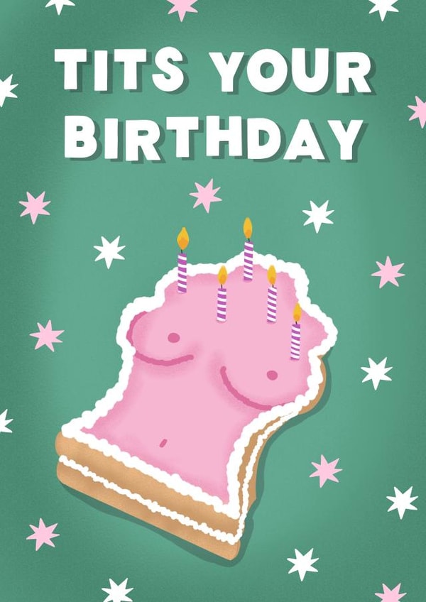 Funny Birthday Card For Her | Tits Your Birthday | Boobs Birthday Cake Card created by @tikkled.pink