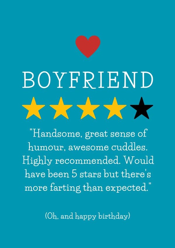 Funny Boyfriend Birthday Card - Ideal for your bf on his birthday created by Cheeky Card Co
