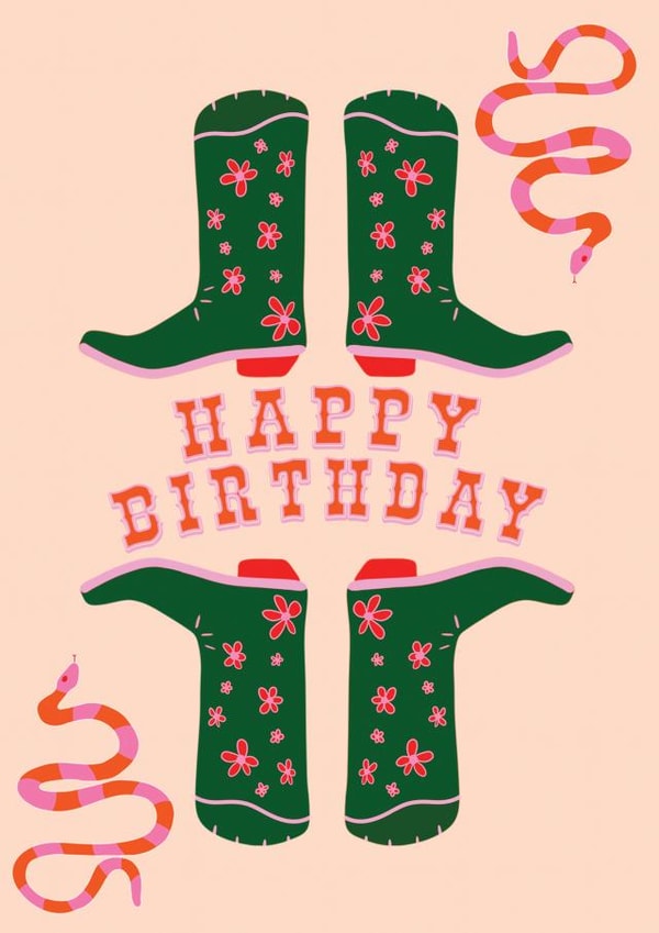 Funky Colourful Birthday Card For Her - Cowgirl Boots - Happy Birthday created by Maddison Ball