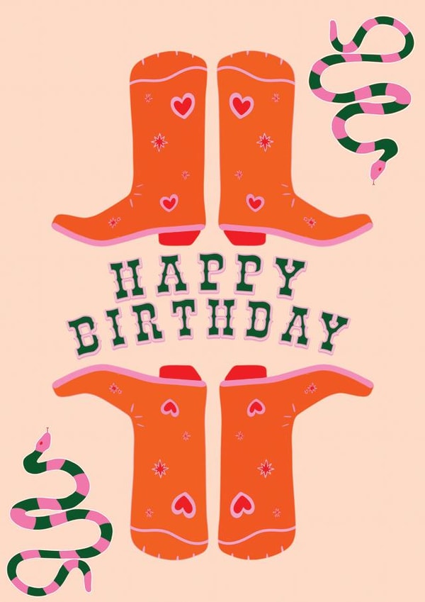 Funky Colourful Birthday Card - Cowgirl Boots - Yeehaw Birthday created by Maddison Ball
