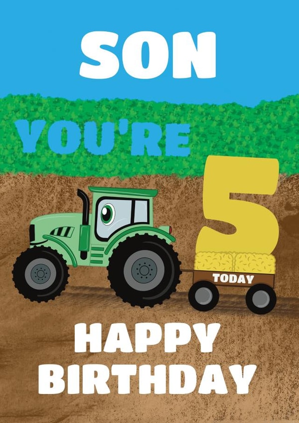 Son Age 5 Birthday Card - Farm Tractor created by @Cupsie's Creations