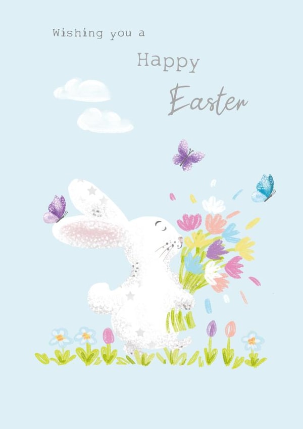 Cute Bunny Card for Easter - Easter Bunny with Spring Flowers and Butterflies created by SABIVO Design by Sabina