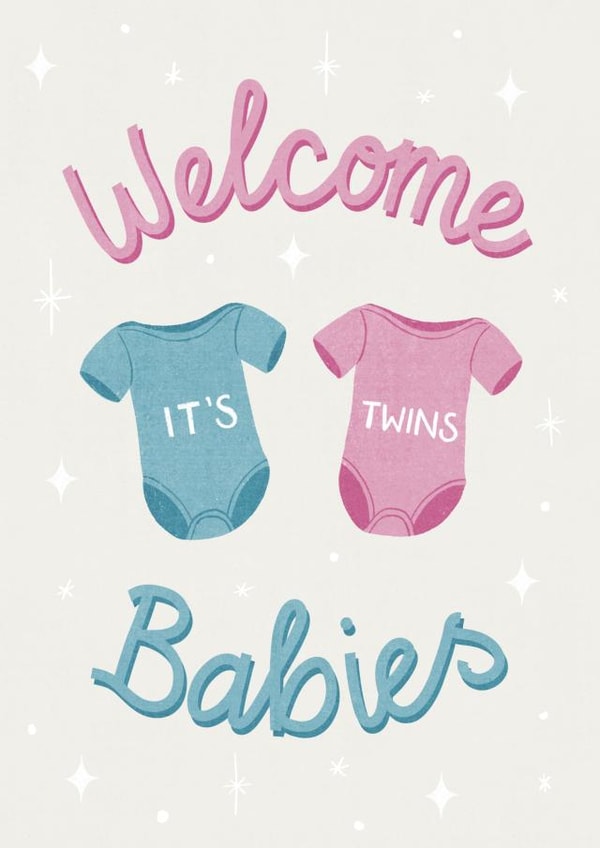 Cute New Baby Card - Twins - Boy and Girl created by Silky Rose Design