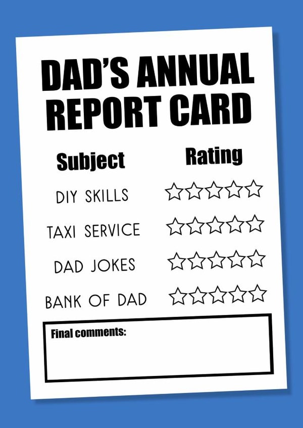 Funny Father's Day Card - Annual Report Card created by The Girl Next Draw Cards