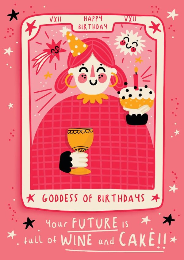 Fun Birthday Card - Tarot Card - Future is Wine and Cake created by NICHOLA COWDERY ILLUSTRATIONS