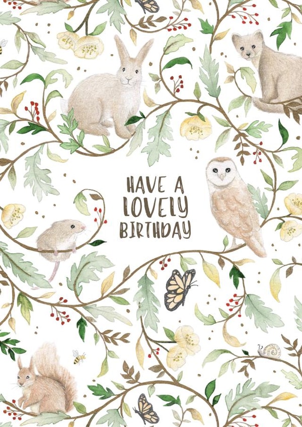 Pretty Birthday Card - Woodland Animals - Classic, cute, modern created by Eastmoon Press