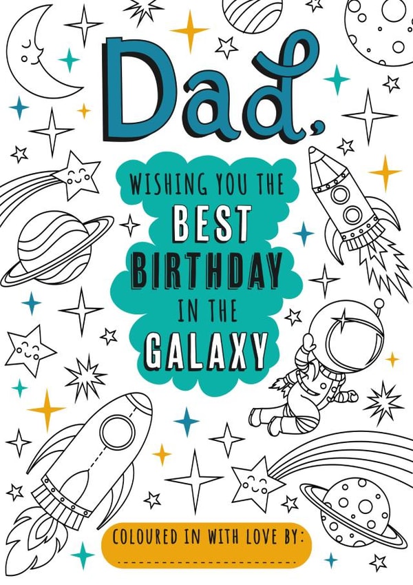 Birthday - For Dad - From Kids - Space - rockets - Cute - Colour in created by Dalia Clark Design