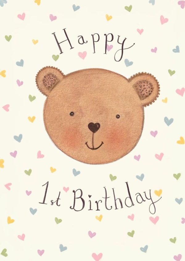 Cute Birthday Card - 1st - Teddy Bear created by Love Lucy Illustration