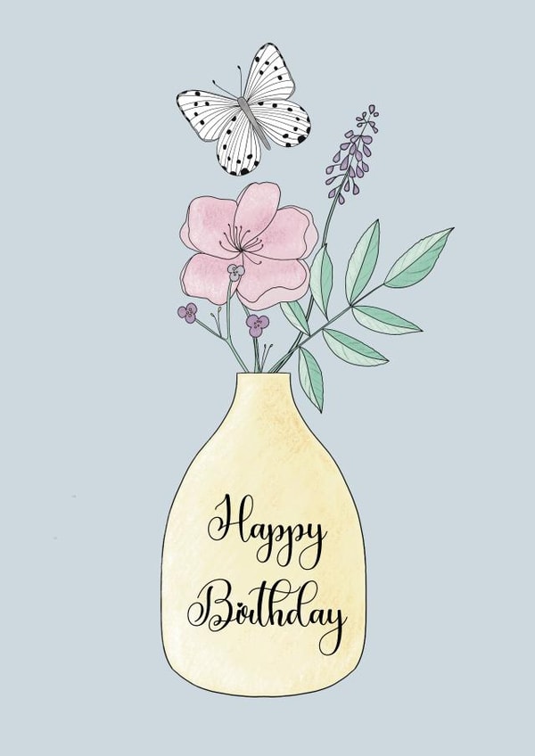 Happy birthday pretty flowers in a vase created by Marie Goodchild