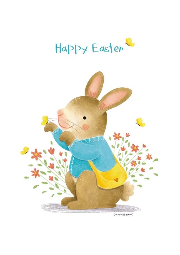 Cute Happy Easter Card for Special Person - Easter Bunny with pretty wildflowers created by Juliana Motzko