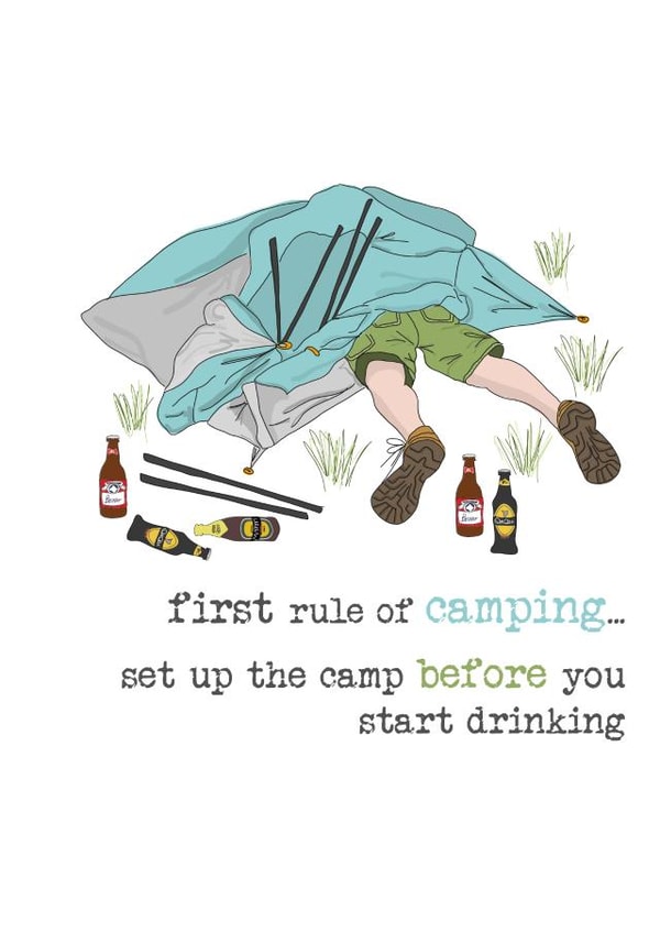 First rule of camping - Camping Birthday - Happy Birthday - Funny Birthday card created by Dandelion Stationery