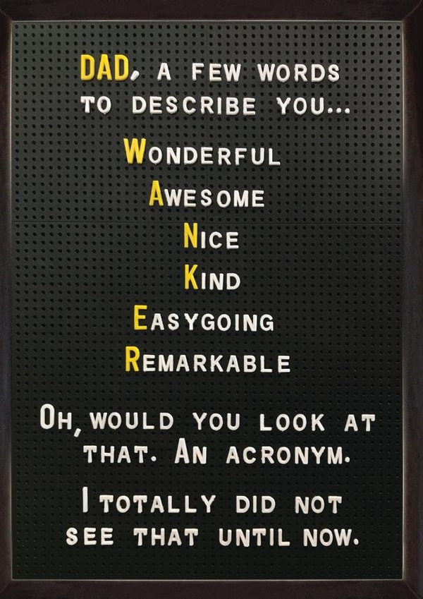 Ckeeky Fathers Day Card - Peg Letter Board - Wanker created by Brainbox Candy