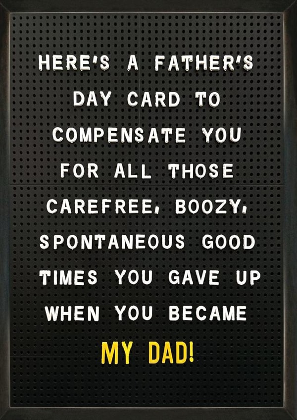 Funny Father's day Card - Peg Letters Board - Compensation created by Brainbox Candy
