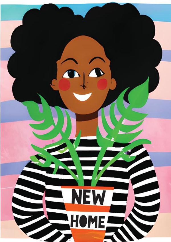 Cute Girl Holding House Plant New Home Card created by Exquisite Studio