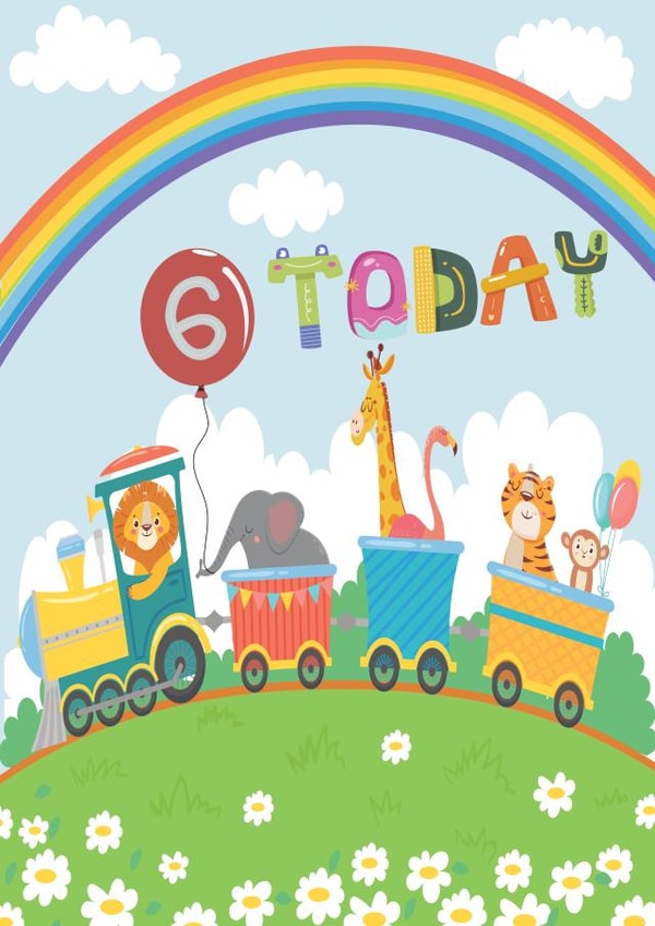 Cute "Wild Animals on Train" 6th Birthday Card created by Nidd And Rigg!