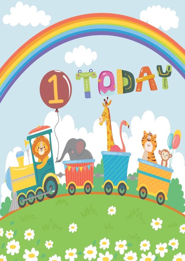 Cute "Wild Animals on Train" 1st Birthday Card created by Nidd And Rigg!