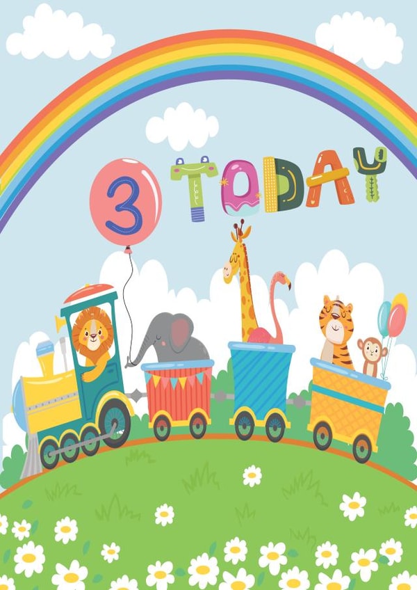 Cute "Wild Animals on Train" 3rd Birthday Card created by Nidd And Rigg!