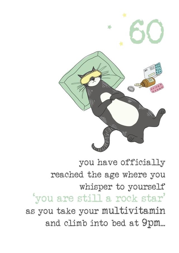 You are still a rock star - 60th birthday - happy birthday - cat created by Dandelion Stationery