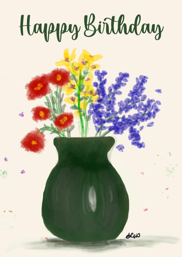 Green vase of flowers, beautiful individually designed card for your loved one. created by Digiartbyali