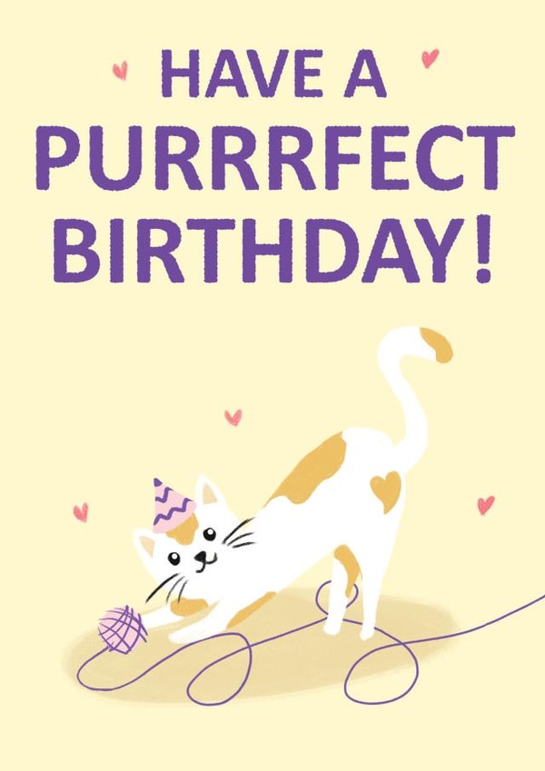 Cute Birthday Card for a Cat Parent - Purrrfect Birthday Card for a Cat Mom/Dad created by Arikaa Designs