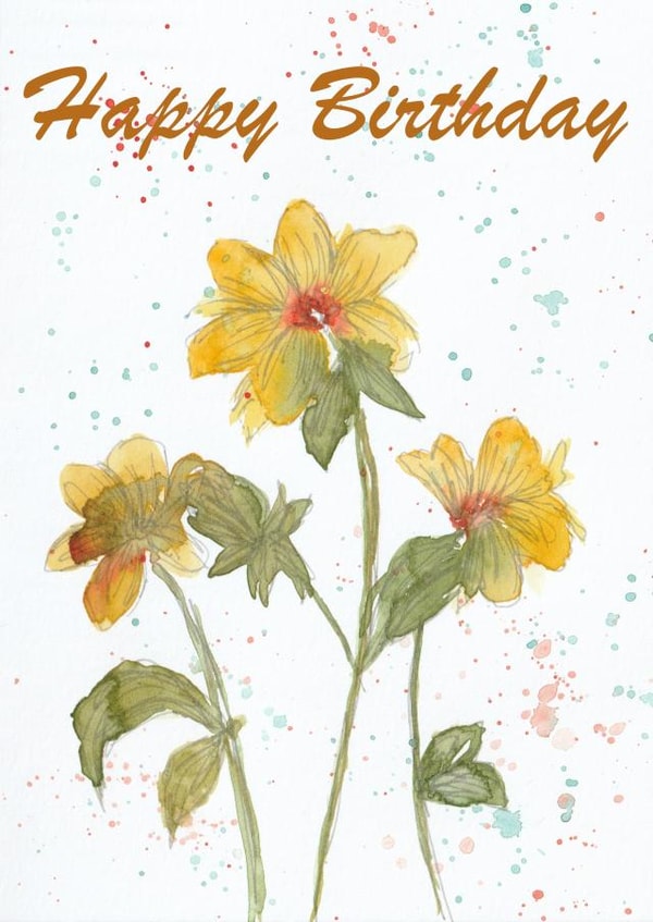 Pretty Happy Birthday Yellow Flower Card Design created by Erin Marie Scott