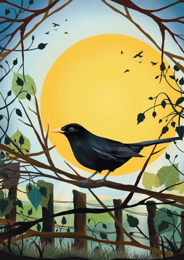 Traditional Thinking of you Card for Friend - Woodland Garden Lover - Blackbird created by HelenFaerieArt