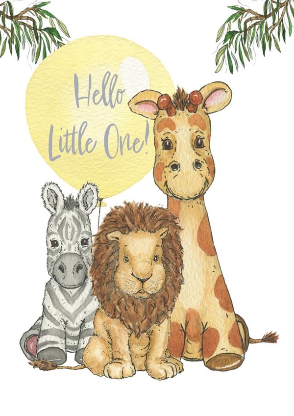 Cute New Baby Card - Hello Little One - Safari Animals created by Teds'n'Tails
