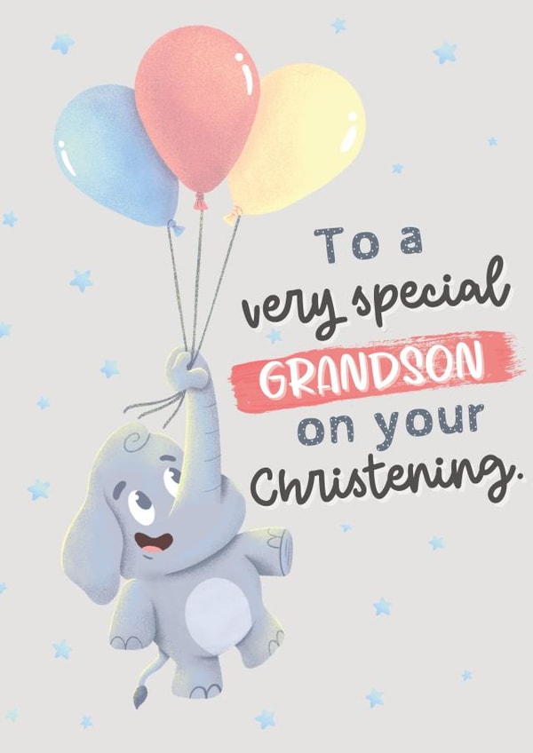 Cute Christening Card - Elephant - Grandson created by Nidd And Rigg!
