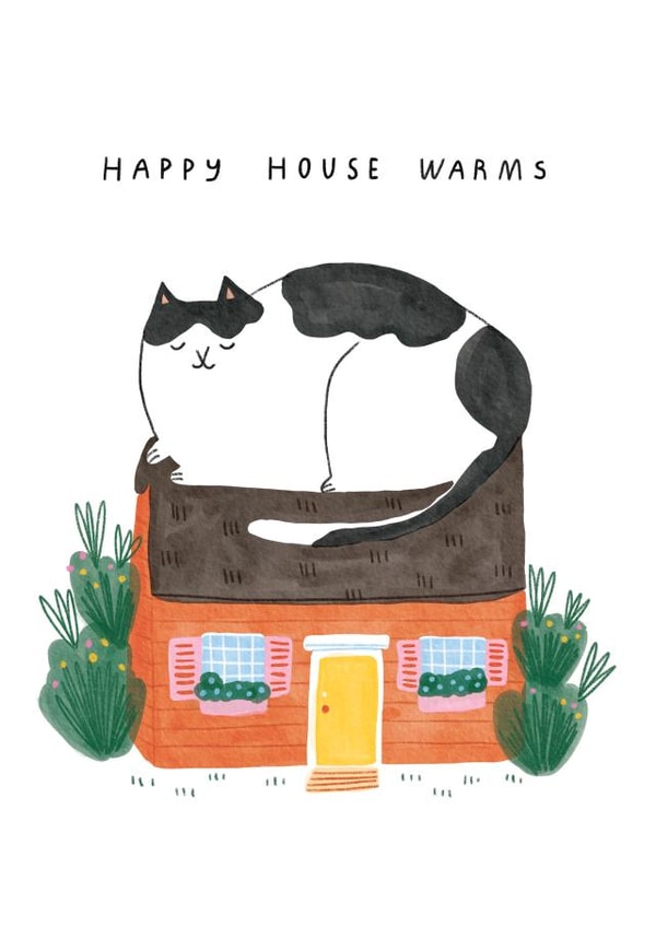 Cute Housewarming card - Cat on House - Happy House Warms created by Sunpatch Society