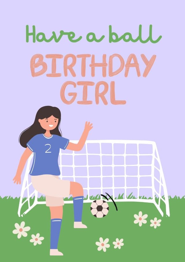 Cute Birthday Card - Female Footballer created by original fox designs