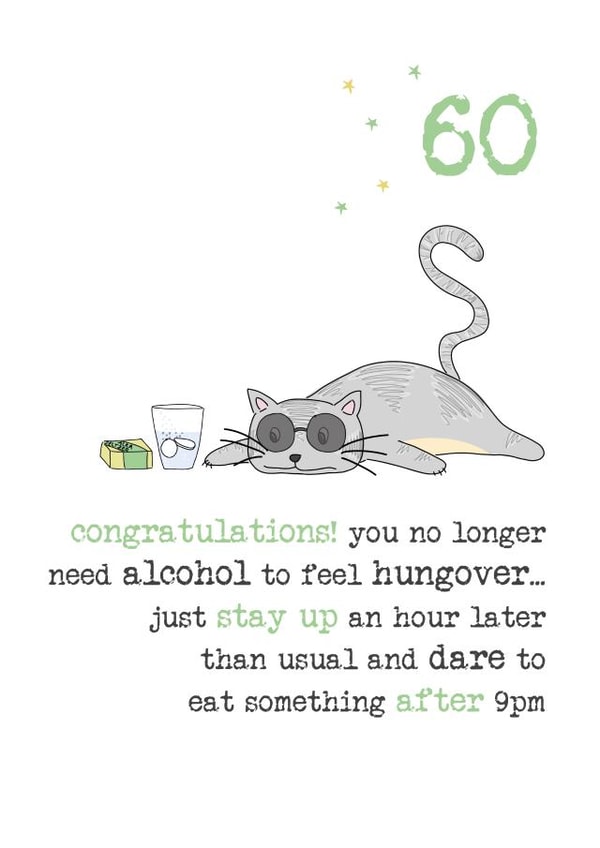 60th birthday- Happy Birthday - No longer need alcohol to feel hungover created by Dandelion Stationery