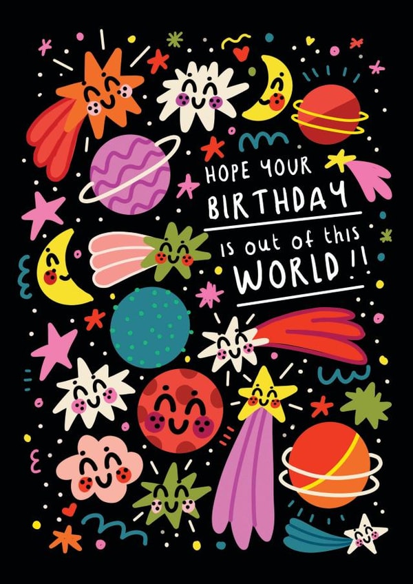 CUTE BIRTHDAY CARD - OUT OF THIS WORLD created by NICHOLA COWDERY ILLUSTRATIONS 